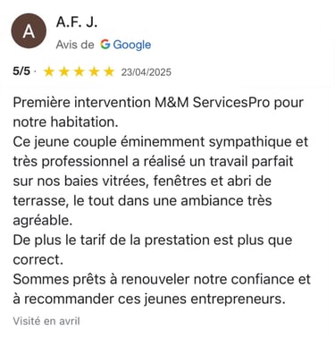 Avis google 5 étoiles clients m&m services pro nettoyage et vitres rouen 
