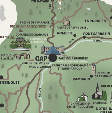 Carte géographique zoom Gapençais Durance Hautes-Alpes / Zérocinqdesign