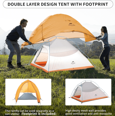 a couple of people standing in front of a tent