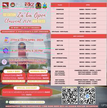 Malaysia Chess. Catur Malaysia. Perak Chess. 1st Edition Za’aba Open Classical 2024 
