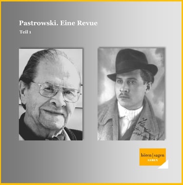 Cover von "Pastrowski. Eine Revue" mit Porträt des Erzählers jung und alt