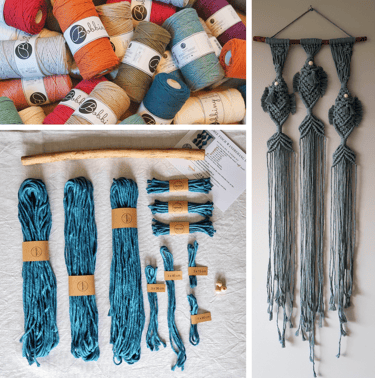 Macrame kit with cotton yarn cut into size ready to use.