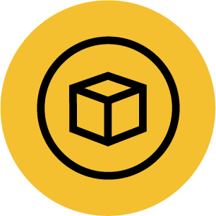 a yellow and black box with a black box on it