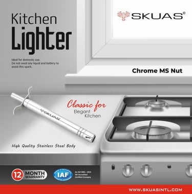 Stainless steel Gas Lighter, High Quality Piezo, Brass Button, Brass Nut