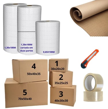 Kit mudança zona norte: caixas reforçadas, plástico bolha e fita