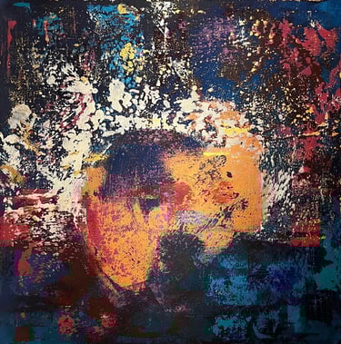 Acrylic painting Acrylbild Moon Acryl Bild Gemälde abstrakt Mond Kupfer blau grün rot