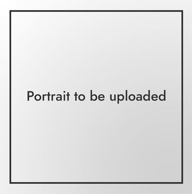 Placeholder graphic with 'Portrait to be uploaded' centered in a black border on a gray background.