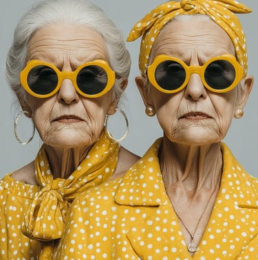 Bold elderly women in yellow – breaking norms, just like rebellious marketing.