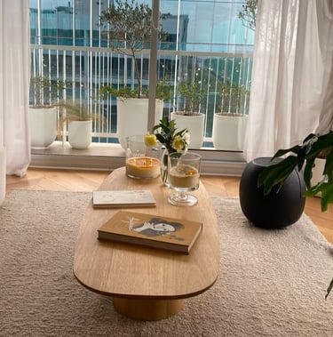 Interiorismo living moderno luz natural y decoración orgánica, diseñado por Studio Atípico en Chile