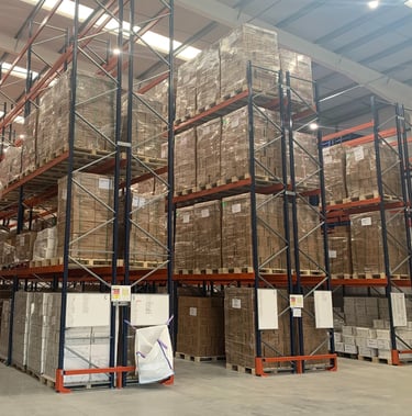 tall pallet racking in narrow aisle configuration with rack end protectors  