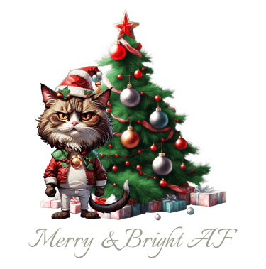 a cat sitting on a christmas tree with presents