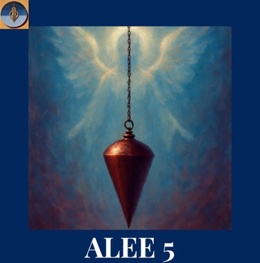 Arcahnge en arrière plan sur fond bleu et un pendule en premier plan