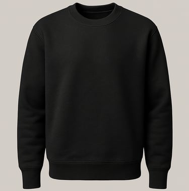 a black sweatshirt with a white background