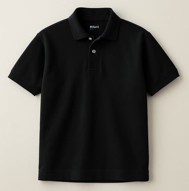 a black polo shirt with a white collared shirt