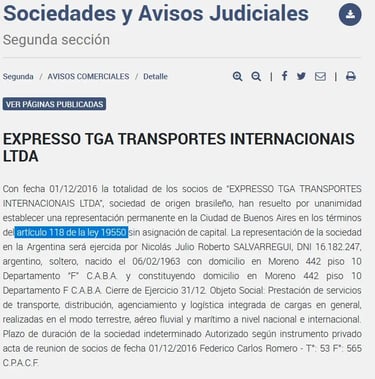 Publicar Edicto sociedad extranjera boletín oficial Argentina