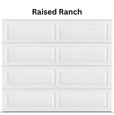 Traditional white raised ranch garage door featuring a classic short panel design.