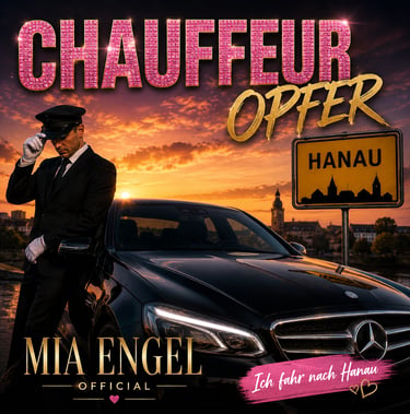 Cover des Songs "Chauffeur Opfer" von Mia Engel Official. Chauffeur steht vor schwarzer Limousine