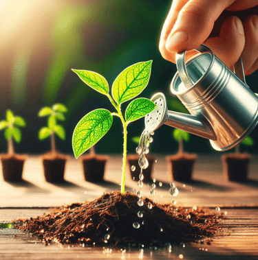a person watering a plant with a watering can