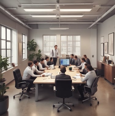 a group of people sitting around a table with laptops representing the growing team at Altitude