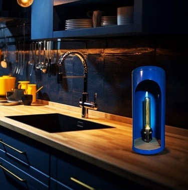 luminaire artisanal en acier upcyclé Luceo blue nova