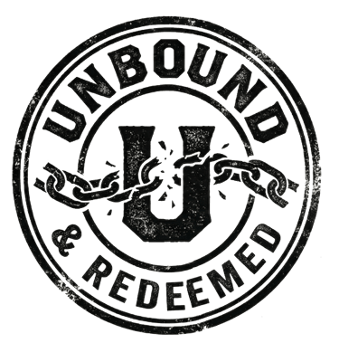 Unbound and Redeemed circular logo featuring a large letter U and a broken chain.