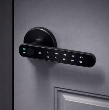 Smart door handle with built in keypad providing keyless entry for home security