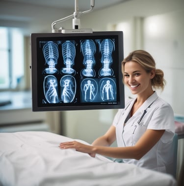 happy technologist in xray room
