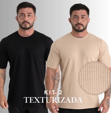 Kit 2 Camiseta Masculina Manga Curta Texturizada Canelada 