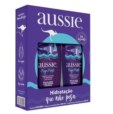 Kit Aussie Mega Moist Super Hidratação Shampoo 360ml e Condicionador 