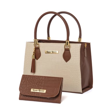 Kit Bolsa Lorena Com Carteira Feminina Bicolor Elegante de Mão e Alça Transversal