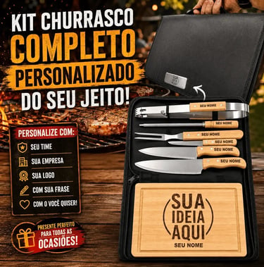 Kit Churrasco Personalizado Tábua Faca Garfo Nome Time Logo