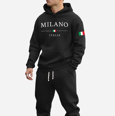 Blusa Moletom de Frio Itália Milano Bandeira Lançamento Com Capuz Flanelado 