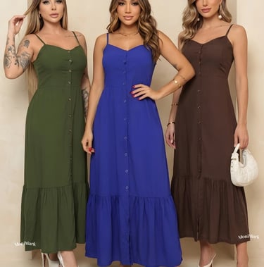 Vestido Feminino Longo em Viscolinho com Bojo