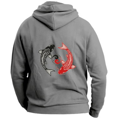 felpa con cappuccio back grey carpe koi tao