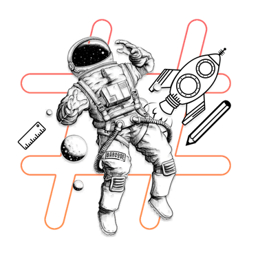 Astronaut floating in the creative world