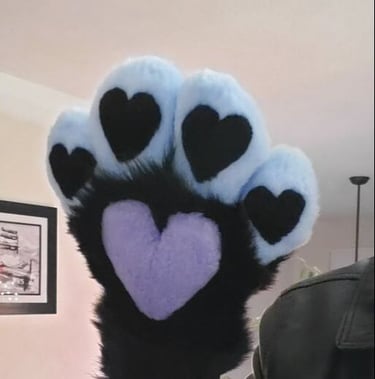 Blue and black hand paws with hearts made by Teto Creations