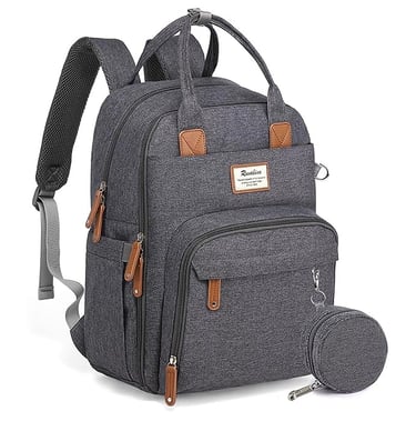 Diaper bag backpack with pacifier holder.