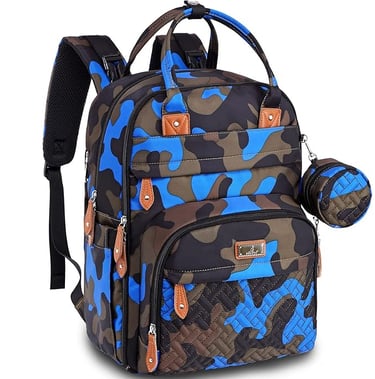 Diaper bag backpack with pacifier holder and quick snap stroller hanging straps