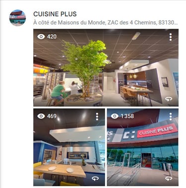 Photographie 360° d'un cuisiniste à Toulon, destinée à enrichir sa fiche Google Business.