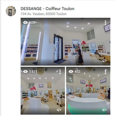 Visite virtuelle 360° d'un salon de coiffure à Toulon réalisée pour Google Maps.