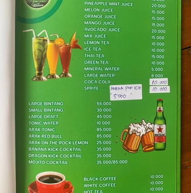 a menu listing on a menu of a restaurant