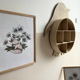 Kids Room with a fox illustration framed art print hanged on the walls