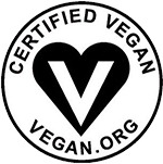 Official black and white Certified Vegan logo featuring a heart and V symbol for cruelty-free products.