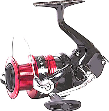 molinete shimano para lambari cor vermelho com rotor preto e vermelho .