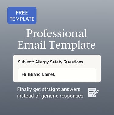 Professional email template for allergy safety questions with sample text and Food Allergies Strong 