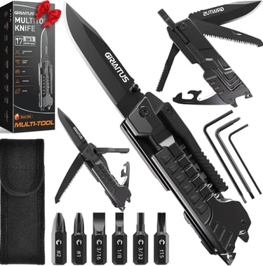 GIRIAITUS Navaja Multiusos 17 En 1, Herramientas Multiusos Cuchillo con Palillos para Encender Fuego