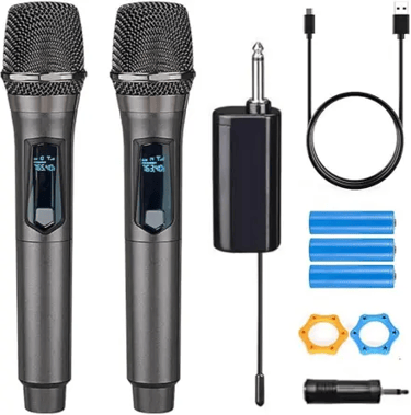 HUACAM micrófono inalámbrico Dual UHF Recargable para karaoke