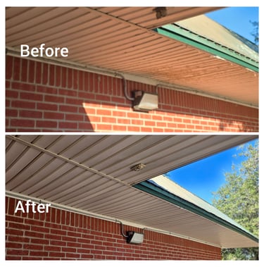 Sidewalk awning cleaned of dirt and webs.