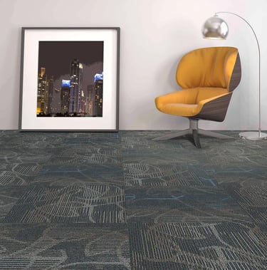 Revive carpet tile modern quarter-turn pattern, ideal for high-traffic commercial spaces and office interiors.
