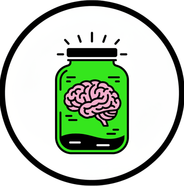 drawing of a brain in a glass jar